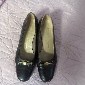 Salvatore Ferragamo Black Croc-Embossed Loafers